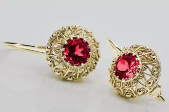 8-кактовое желтое золото 333 Ruby Серьги vec002x-rb Русский Советский СССР Винтаж украшения Ар-деко style Art Deco